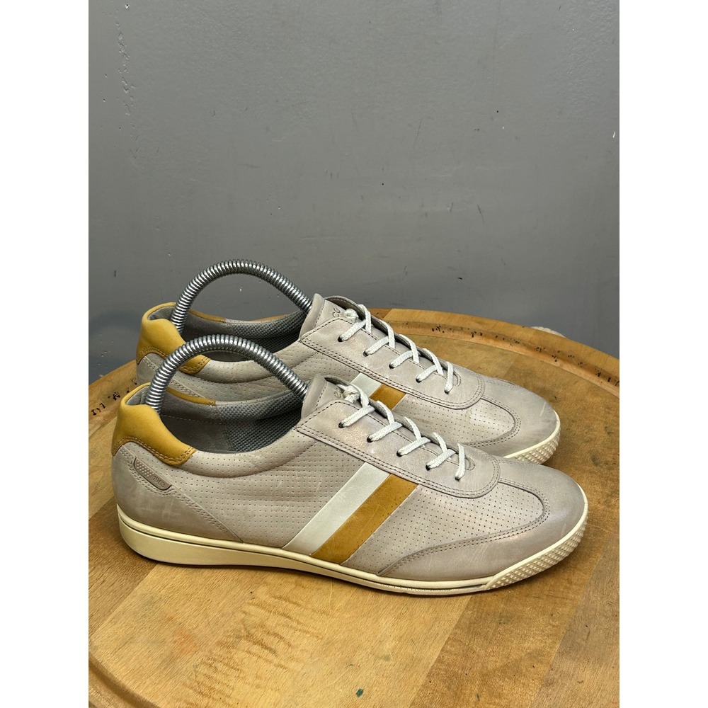 ECCO Sneakers Mens 40/6.5 Gray Tan Leather Retro Low Top Lace Up Striped Shoes